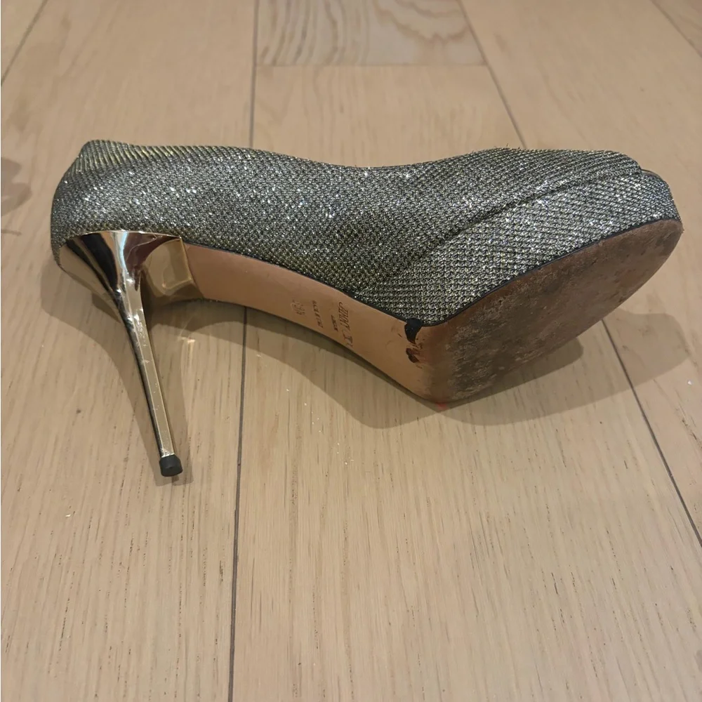 Jimmy Choo Metallic Gold Peep-Toe Pumps | Size 38.5